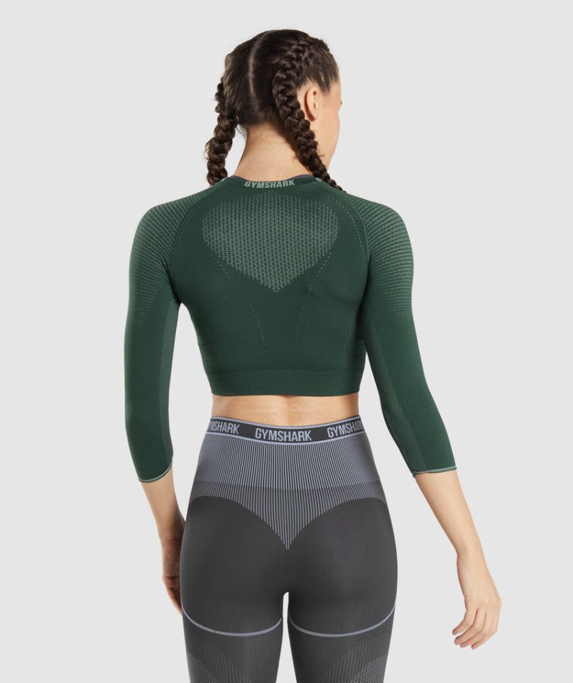 Women's Gymshark Apex Seamless Cropped Tops Dark Green | CA 736158